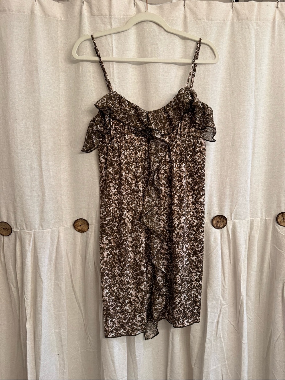 Candie's Brown Floral Print Ruffle Trim Slip
